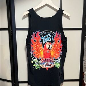 Ride Refuel Relax Motorcycle Black Tank Top with Colorful Parrot Graphic Large